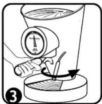 Diagram illustrating a mechanical or fluid system with a valve, scale, and directional arrow indicating motion or force.