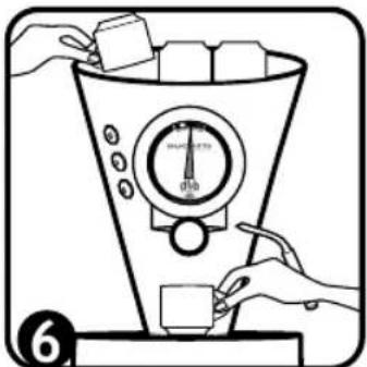 Diagram showing hands using a funnel to generate granular material, with a thermometer and cube-shaped blocks inside the funnel.