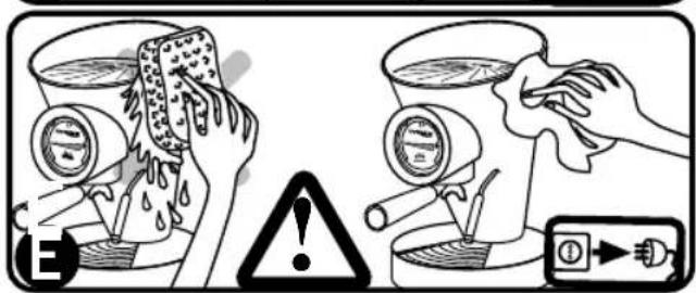 Diagram illustrating a water treatment procedure with labeled steps and warning symbols
