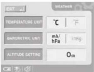 EXIT TEMPERATURE UNIT °C | °F BAROETRIC UNIT mb/hPa | lnMg ALTITUDE SETTING Om
