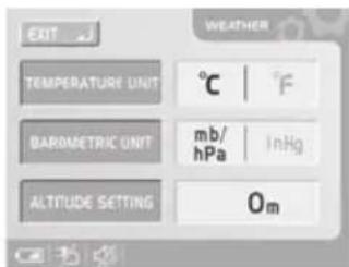 EXIT TEMPERATURE UNIT °C | °F BARDIMETRIC UNIT mb/ hPa | InHg ALTITUDE SETTING 0m