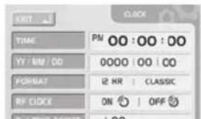 TIME Y / MM / DD FORMAT RF CLOCK ON OFF PN 00 : 00 : 00 0000 : 00 : 00 2 HR CLASSIC ON OFF