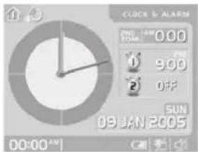 CLOCK & ALARM 00:00 AM 00:00 AM 1 2 3 4 5 6 7 8 9 10 11 12 13 14 15 16 17 18 19 20 SUN 09 JAN 2005 00:00 AM