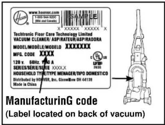 HOOVER TSeries WindTunnel - MFG.CODE - 1