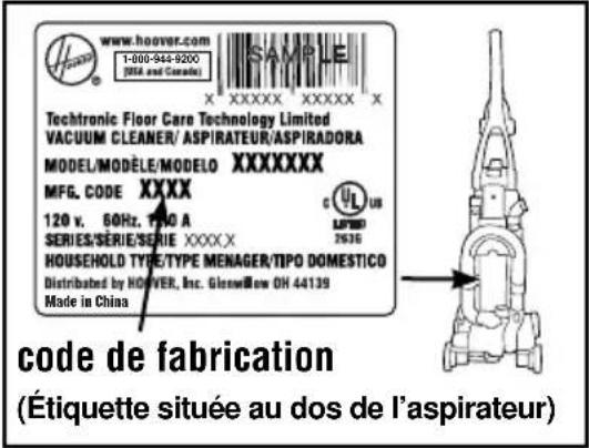 HOOVER TSeries WindTunnel - CODE DE FABRICATION - 1