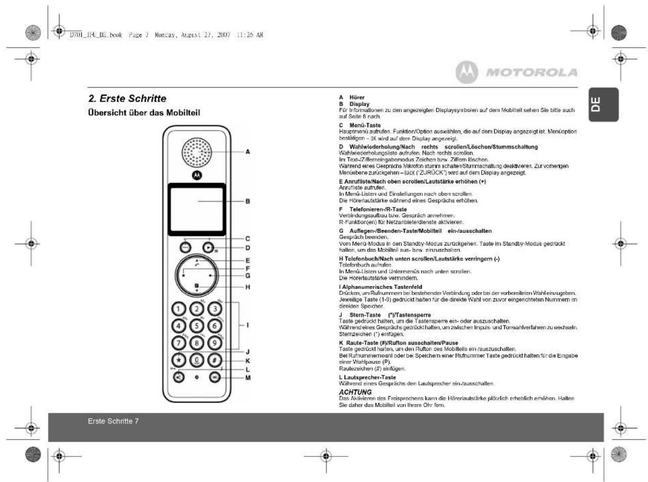 MOTOROLA D701 - WARNHINWEIS BEIGERNGERAKKUKAPAZITA T - 45