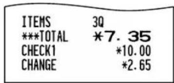 ITEMS 3Q ***TOTAL *7. 35 CHECK1 *10.00 CHANGE *2.65