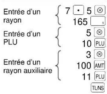 Entrée d'un rayon 7 5 ⊗ 165 , Entrée d'un PLU 5 ⊗ 10 PLU 3 ⊗ 100 AMT 11 PLU Entrée d'un rayon auxiliaire TLNS