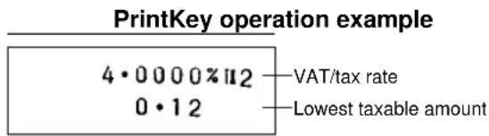PrintKey operation example 4·0000%12 0·12 VAT/tax rate Lowest taxable amount