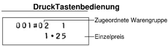 DruckTastenbedienung 0 01 #0 2 1 1 • 25 Zugeordnete Warengruppe Einzelpreis
