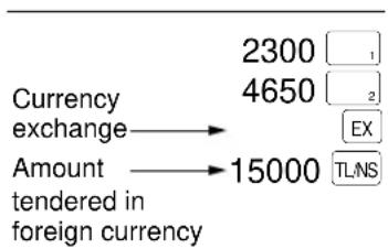 2300 Currency 4650 exchange → Amount 15000 TLNS tendered in foreign currency