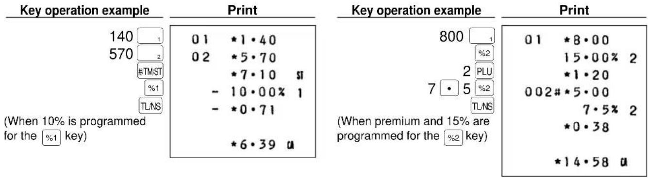SHARP ERA180 - Percent calculation for the subtotal Percent calculation for item entries - 1