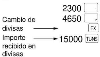 Cambio de divisas → Importe recibido en divisas → 2300 1 4650 2 EX 15000 TL/NS