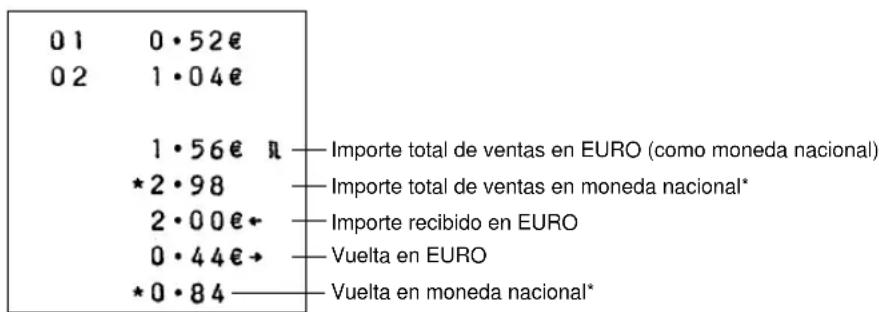 01 0·52€ 02 1·04€ 1·56€ ₽ —— Importe total de ventas en EURO (como moneda nacional) *2·98 —— Importe total de ventas en moneda nacional* 2·00€← —— Importe recibido en EURO 0·44€→ —— Vuelta en EURO *0·84 —— Vuelta en moneda nacional*