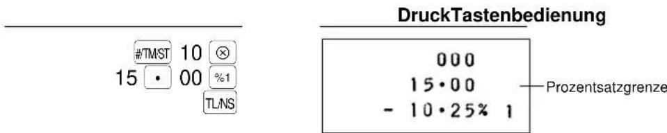DruckTastenbedienung #TMST 10 ⊗ 15 • 00 %1 TLNS 000 15•00 - 10•25% 1 — Prozentsatzgrenze