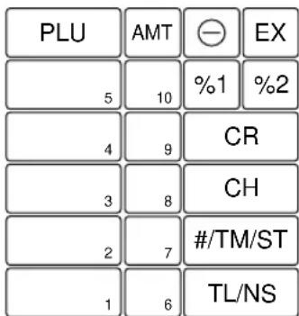 PLU AMT ⊖ EX 5 10 %1 %2 4 9 CR 3 8 CH 2 7 #/TM/ST 1 6 TL/NS