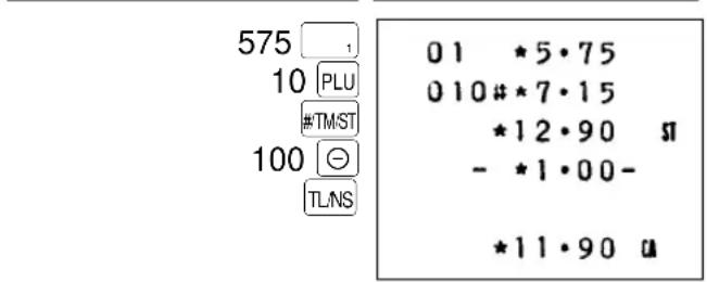 575 1 10 PLU #TM-ST 100 ⊖ TLNS 01 *5·75 010#*7·15 *12·90 ST - *1·00- *11·90 u