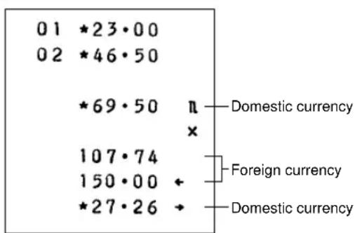 01 *23·00 02 *46·50 *69·50 π 107·74 × 150·00 + *27·26 → Domestic currency Foreign currency Domestic currency