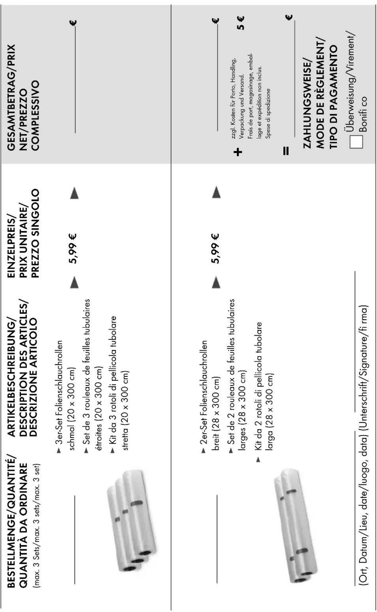 SILVERCREST SFS 110 B2 - Bestellkarte/Carte de commande/Scheda d'ordinazione SFS 110 A1 - 1