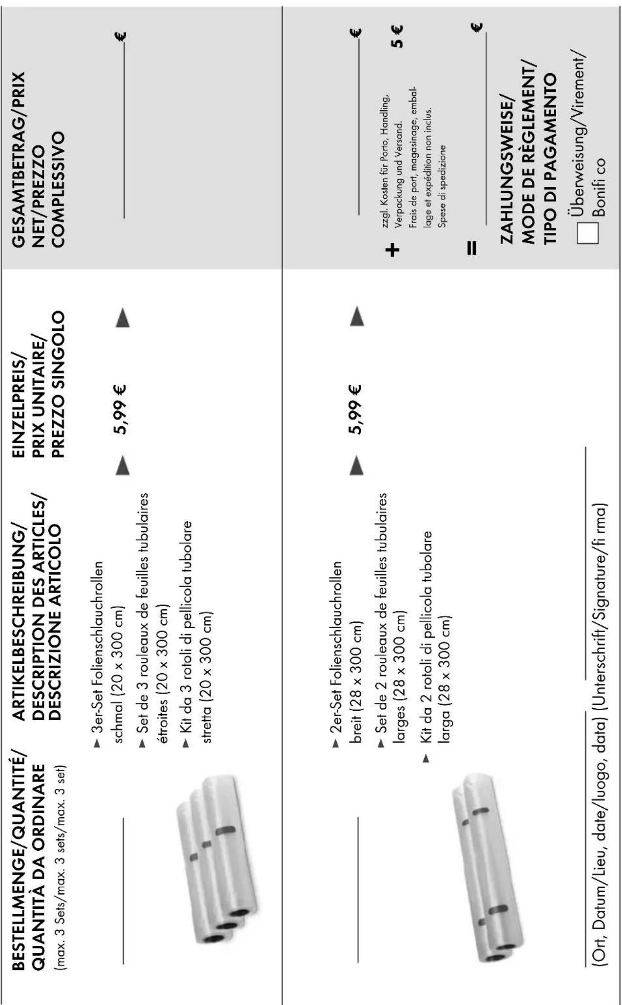 SILVERCREST SFS 110 B2 - Bestellkarte/Carte de commande/Scheda d'ordinazione SFS 110 A1 - 1