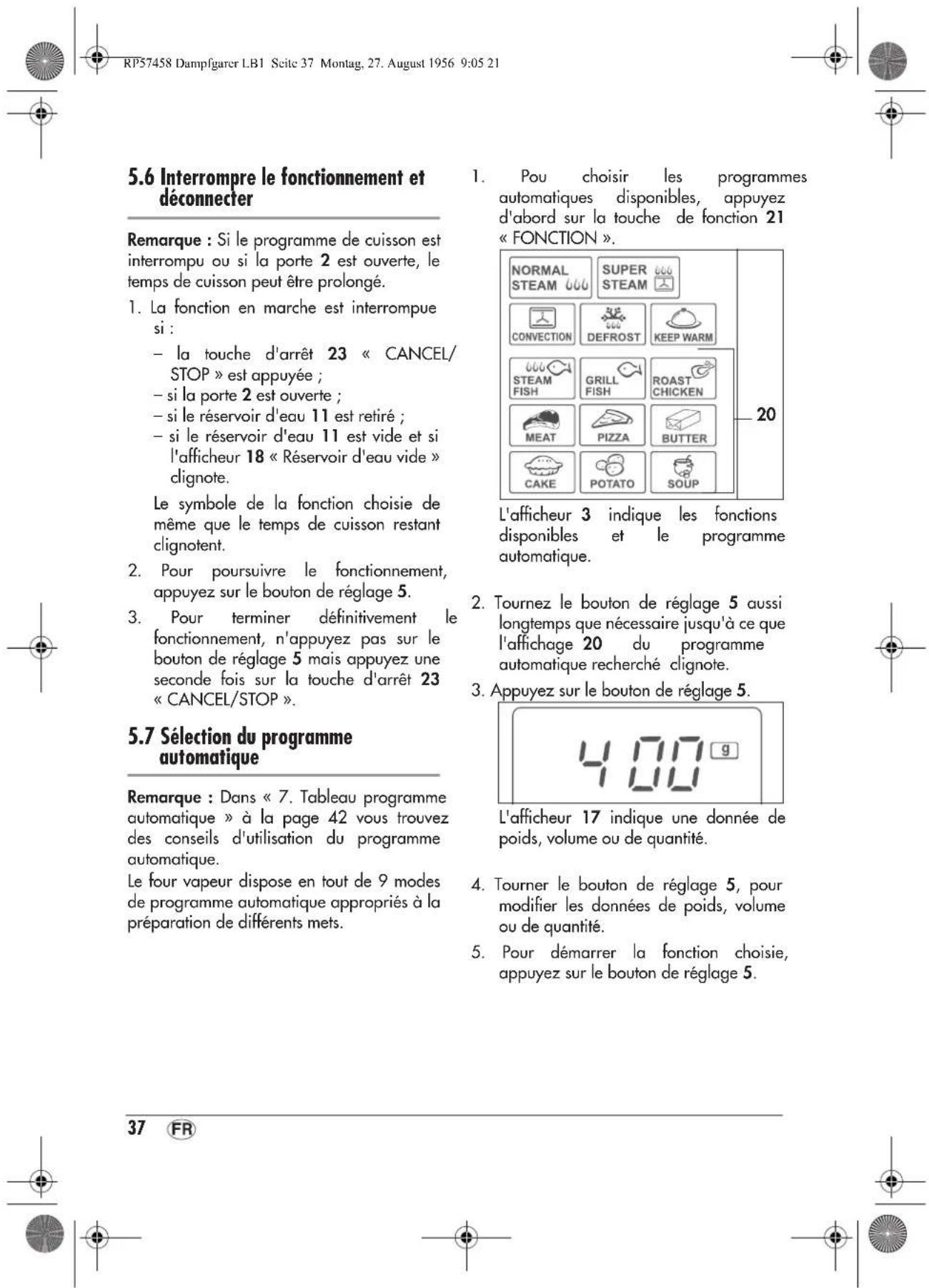 SILVERCREST SDBO 1850 A1 - Sélection des fonctions - 4