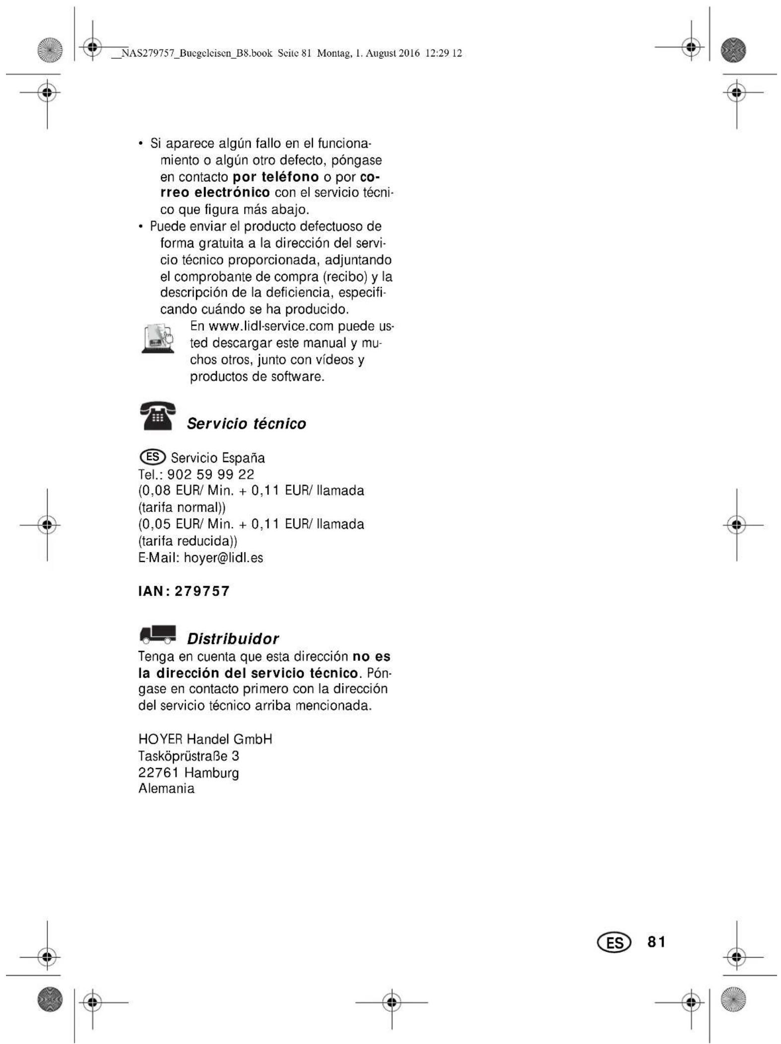 SILVERCREST SDBK 2400 E4 - Tramitation de la garantia - 1