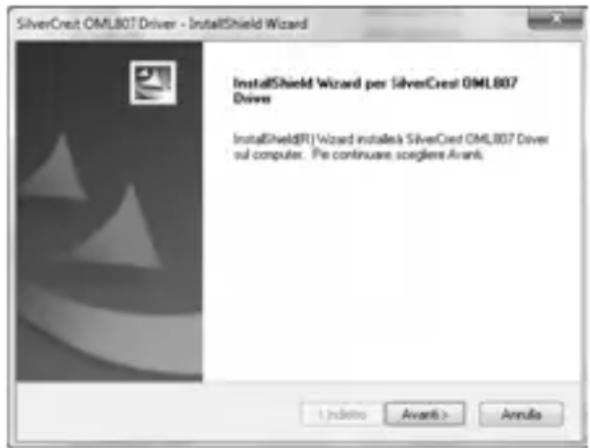 SilverCrest OML807 Driver - InstallShield Wizard InstallShield Wizard per SilverCrest OML807 Driver InstallShield(R) Wizard installs & SilverCrest OML807 Driver on computer. Pre continue, scegliere Avant. Lastution > Avant > Annulis