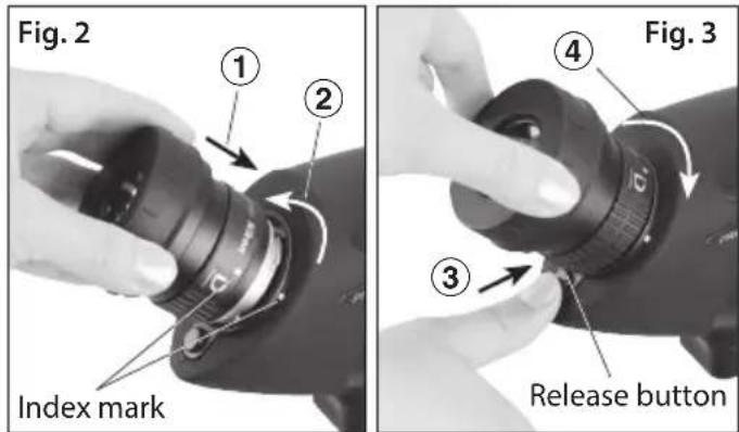 NIKON PROSTAFF 5 82A - Attaching the SEP-25, SEP-38W or SEP-20-60 eyepiece. - 2