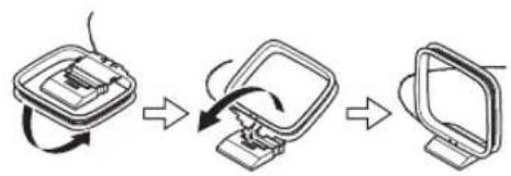 ONKYO HTRC180 - Assemblez l'antenne cadre AM en insérant les languettes dans la base, tel qu'indiqué sur l'illustration. - 1
