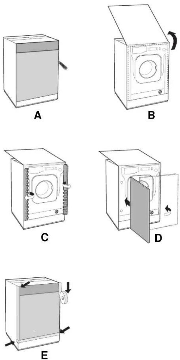 SCHOLTES MLSE 129 - Mounting the wooden panel onto the door and inserting the machine into cabinets: - 1