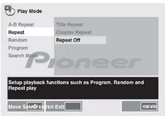 PIONEER XHM32VS - Use ↑/↓ to select the Repeat Off. - 1