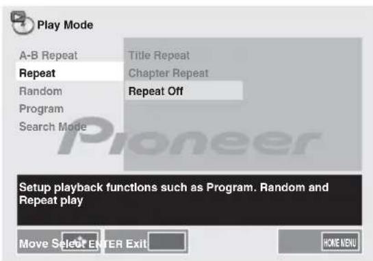 PIONEER XHM32VK - Utilisez ↑/↓ pour sélectionnner Repeat Off. - 1