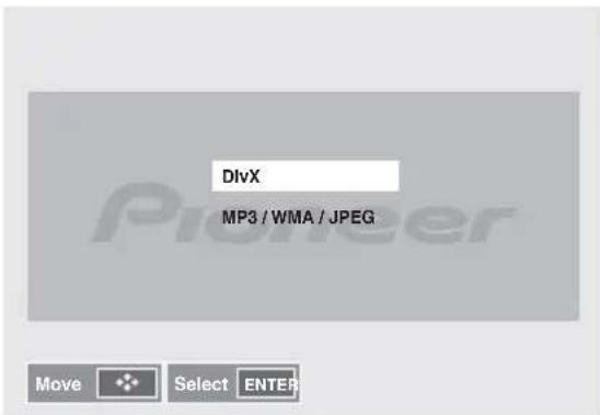 PIONEER XCM52BTK - Druk op ↑/↓ om DivX of MP3/WMA/JPEG te selectoren. - 1