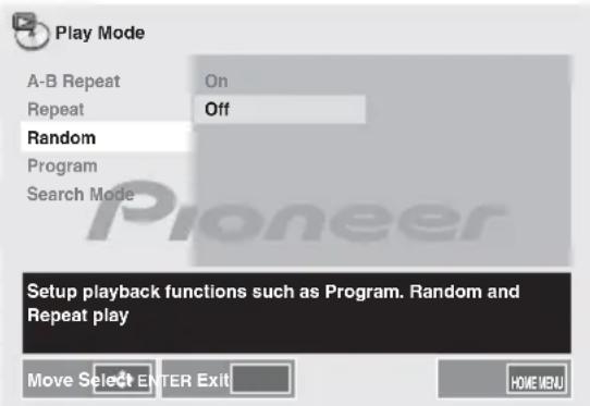 PIONEER XCM52BTK - Gebruik ↑/↓ om Random Off te selecteren. - 1