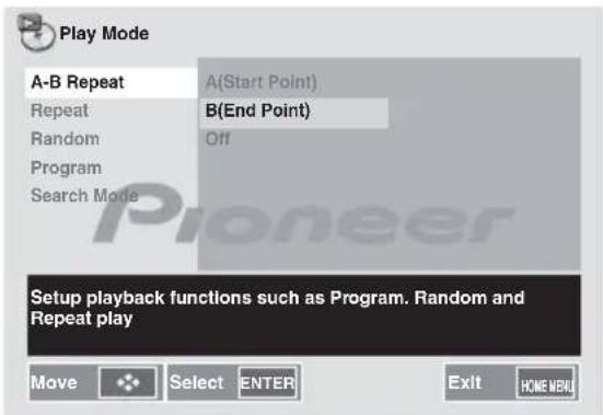 PIONEER XCM52BTK - U to select the B (End Point). - 1