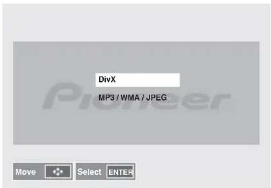 PIONEER XCM52BTK - Utilisez les touches ↑/↓ pour sélectionnier DivX ou MP3/WMA/JPEG. - 1