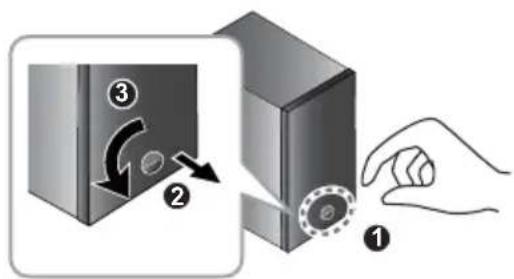 PIONEER XCM52BTK - Grasp the speaker badge (1), pull forward (2), and turn left (3). - 1