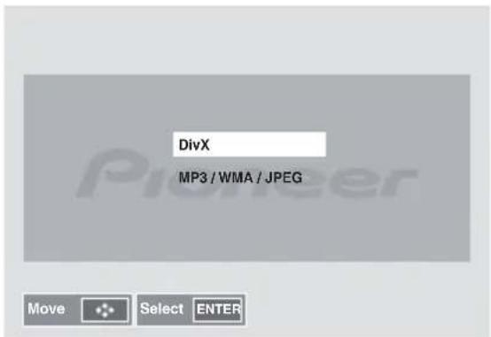 PIONEER XCM52BTK - Press ↑/↓ to select DivX or MP3/WMA/JPEG. - 1