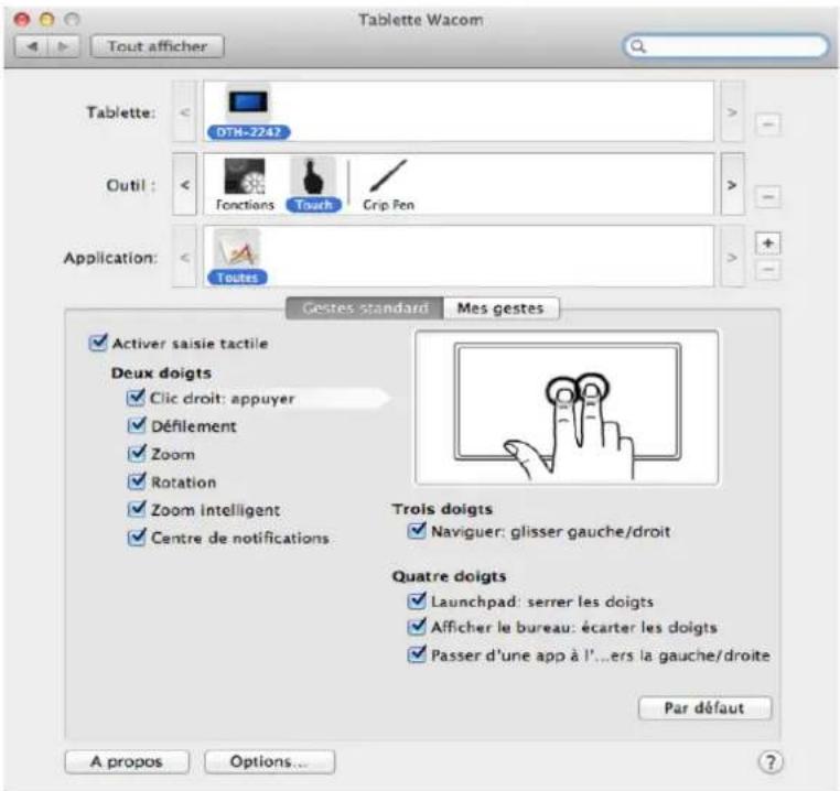 WACOM DTK2241 - CHOIX DES FONCTIONS DE MOUVEMENTS TACTILES STANDARD - 2