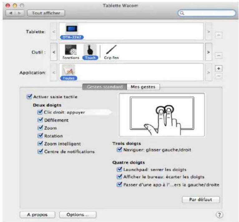 WACOM DTH2242 - CHOIX DES FONCTIONS DE MOUVEMENTS TACTILES STANDARD - 2