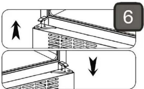 Diagram showing two steps of a mechanical or electrical component with directional arrows and a label '6' in the top-right corner.