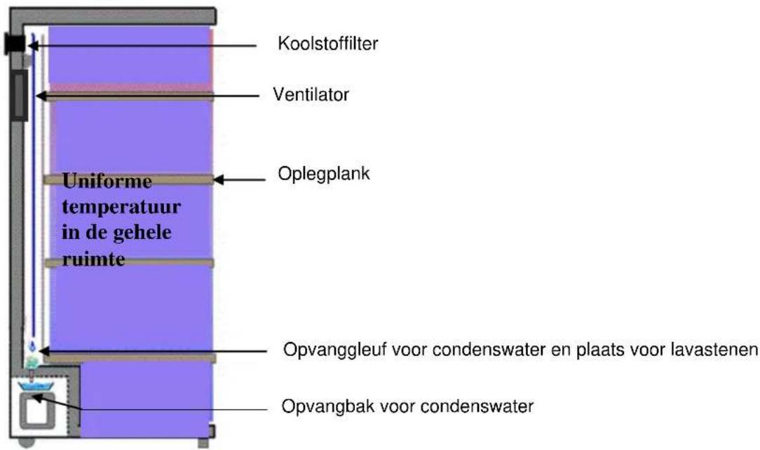 Koolstofffilter Ventilator Uniforme temperatuur in de gehele ruimte Oplegplank Opvanggleuf voor condenswater en plaats voor lavastenen Opvangbak voor condenswater