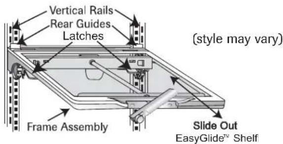Vertical Rails Rear Guides Latches Frame Assembly Slide Out EasyGlide™ Shelf (style may vary)