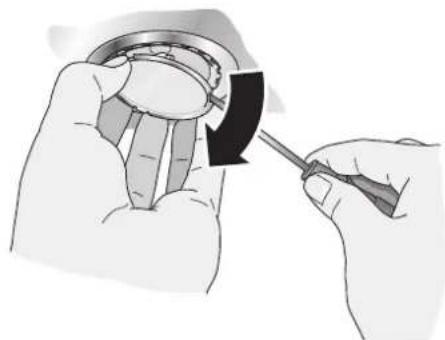 Illustration of hands using a tool to adjust or install a mechanical component (no text or symbols visible)