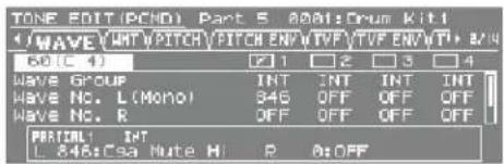 TONE EDIT (PCHD) Part 5. A041:Crum Kit1 #/MAVE VINT PITCHY FITCH ENV TVP TVP ENV WTI, 8/4 60 (C 4) 2 1 2 3 4 Have Group INT INT INT INT Have No. L (Mono) 345 OFF OFF OFF Have No. R OFF OFF OFF OFF PROJORS INT L 845:Csa Mute H1 R AsOFF