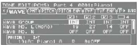TONE EDIT (Ptcs) Part 4 A001:Planol C:\MAVE\PMT\PITCH\PITCH ENV\TPV\TPV\NTV\FTI 820 P21 P22 P23 P4 Have Group INT INT INT INT Have NO. L(Mono) 19 27 14 OFF Have No. R OFF OFF OFF PRTCH: INT L 13A: Planol A R A:OFF