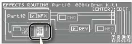 EFFECTS ROUTING Part10 0001:Orun KITI [ENTER]: EDIT Part10 I/O + CDI - OBT + EIO - PDI CHO REV MEG R S U 1245678