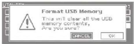 Format USB Memory This will clear all the USB memory contents, Are you sure? CANCEL OK