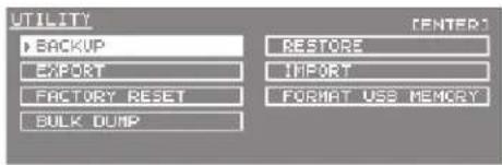 UTILITY BACKUP EXPORT FACTORY RESET BULK DUMP CENTER1 RESTORE IMPORT FORMAT USS MEMORY