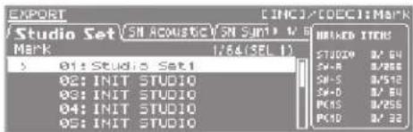 EXPORT Studio Set SN ACoustics SN SNT1 M MARK 1/64 (SEL 1) 01: Studio Set 02: INIT STUDIO 03: INIT STUDIO 04: INIT STUDIO 05: INIT STUDIO LINC1/COEIC1:MARK HOLD TIPS: STUDIO B/ EU SN-R B/REE SN-S B/518 SN-O B/ EU PC15 B/256 PC10 B/ 32